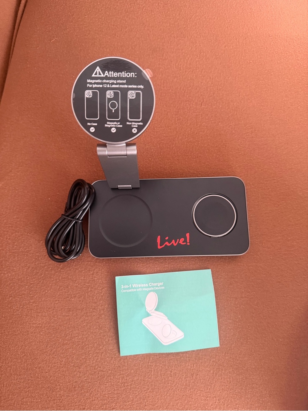 Black Foldable 3-in-1 Wireless Charging Stand